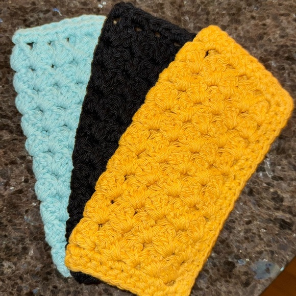 3 Hand Crocheted Washcloths Cotton Washcloths Dish Cloths 100% Cotton - Picture 3 of 5